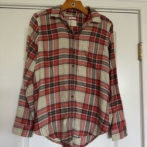 American Eagle Outfitters Red and Cream Plaid Shirt